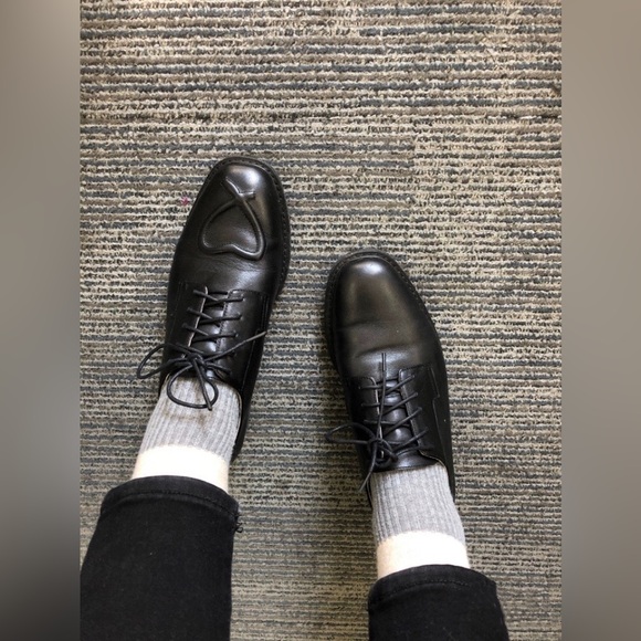 Black Leather Heart Detail Loafers - Picture 4 of 10